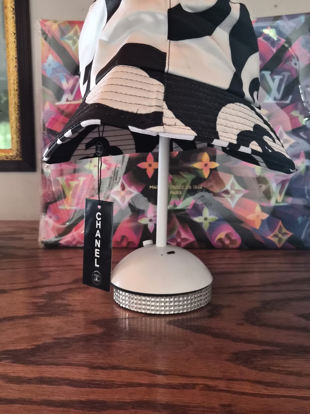 CHANEL Black & White Bucket Hat - Designer Branded Print